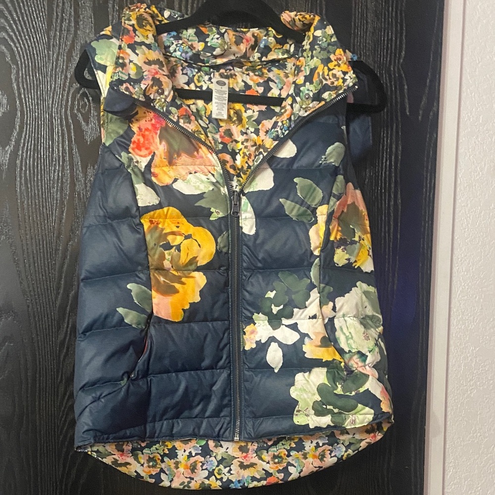 Anthropologie Pure + Good Aquaflora Hooded Reversible Down Puffer Vest Size Sm